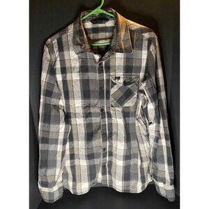 Lost Mens L Button Up Shirt Black White Check Plaid Skater Y2K